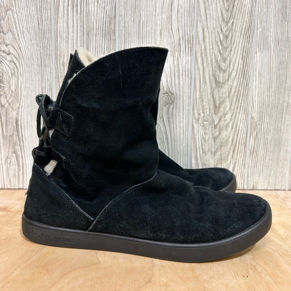 Koolaburra by Ugg Shazi Black Suede Fleece Lined Back Lace Side Zip Boots SZ 10